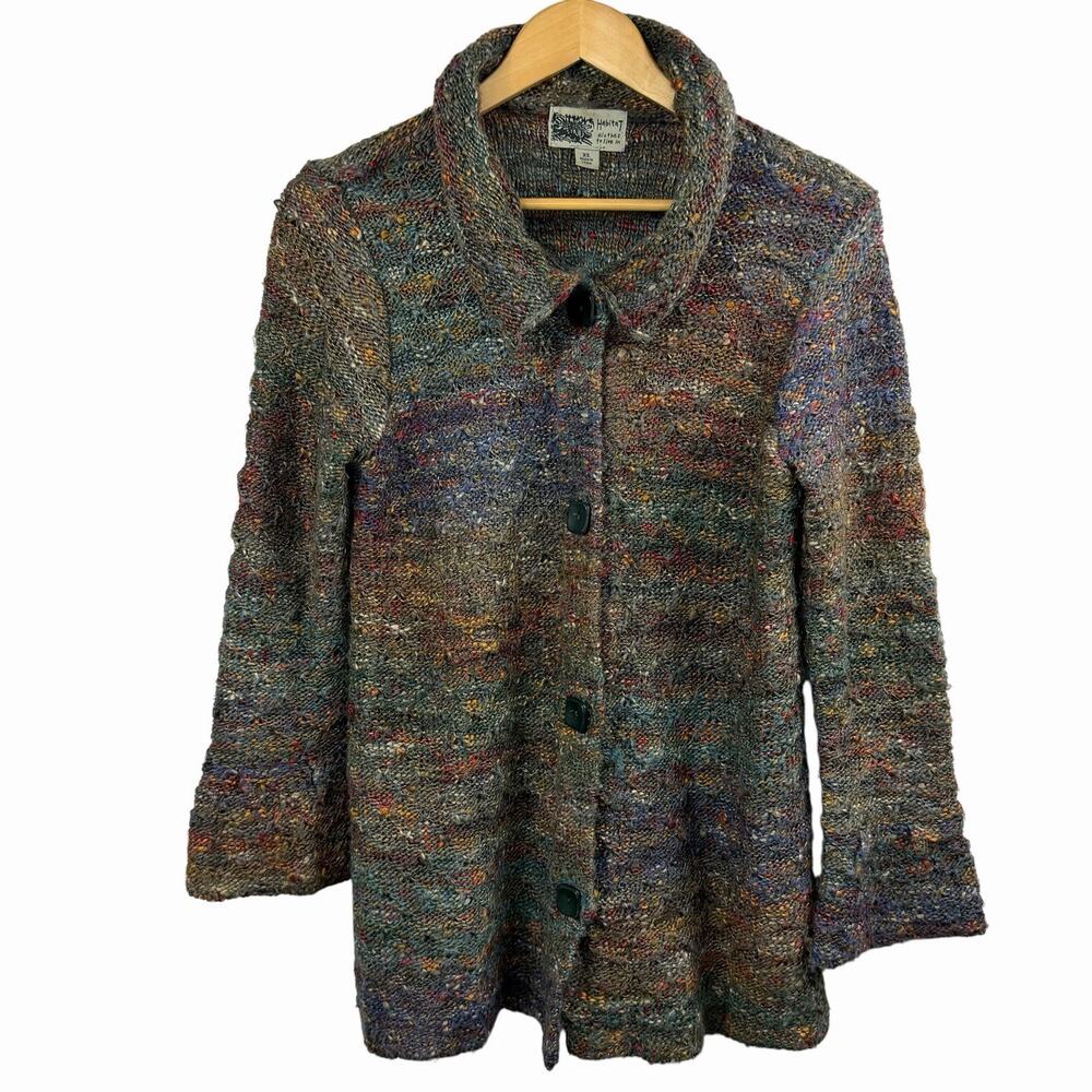 Habitat Clothes To Live In Marled Confetti Olive Green Cardigan Sz XS